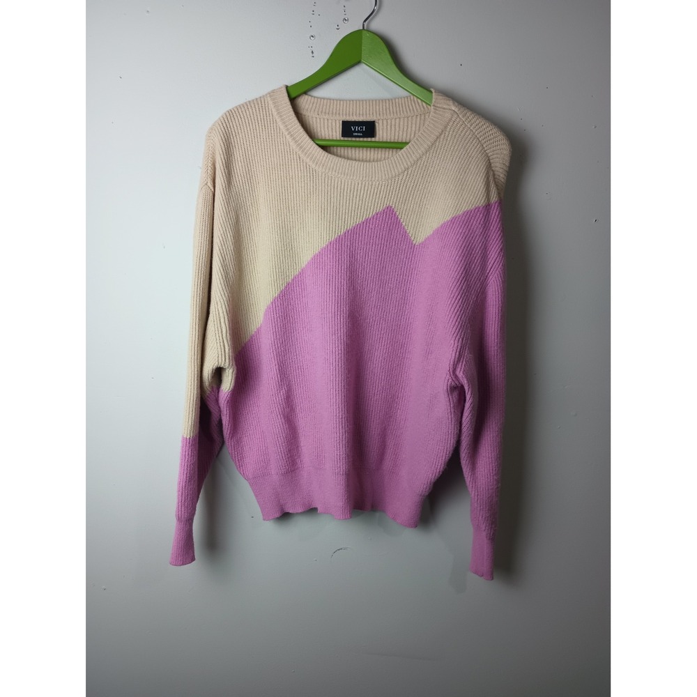 VICI Dolls Taupe Pink Colorblock‎ Ribbed Knit Sweater Small LT15524-069